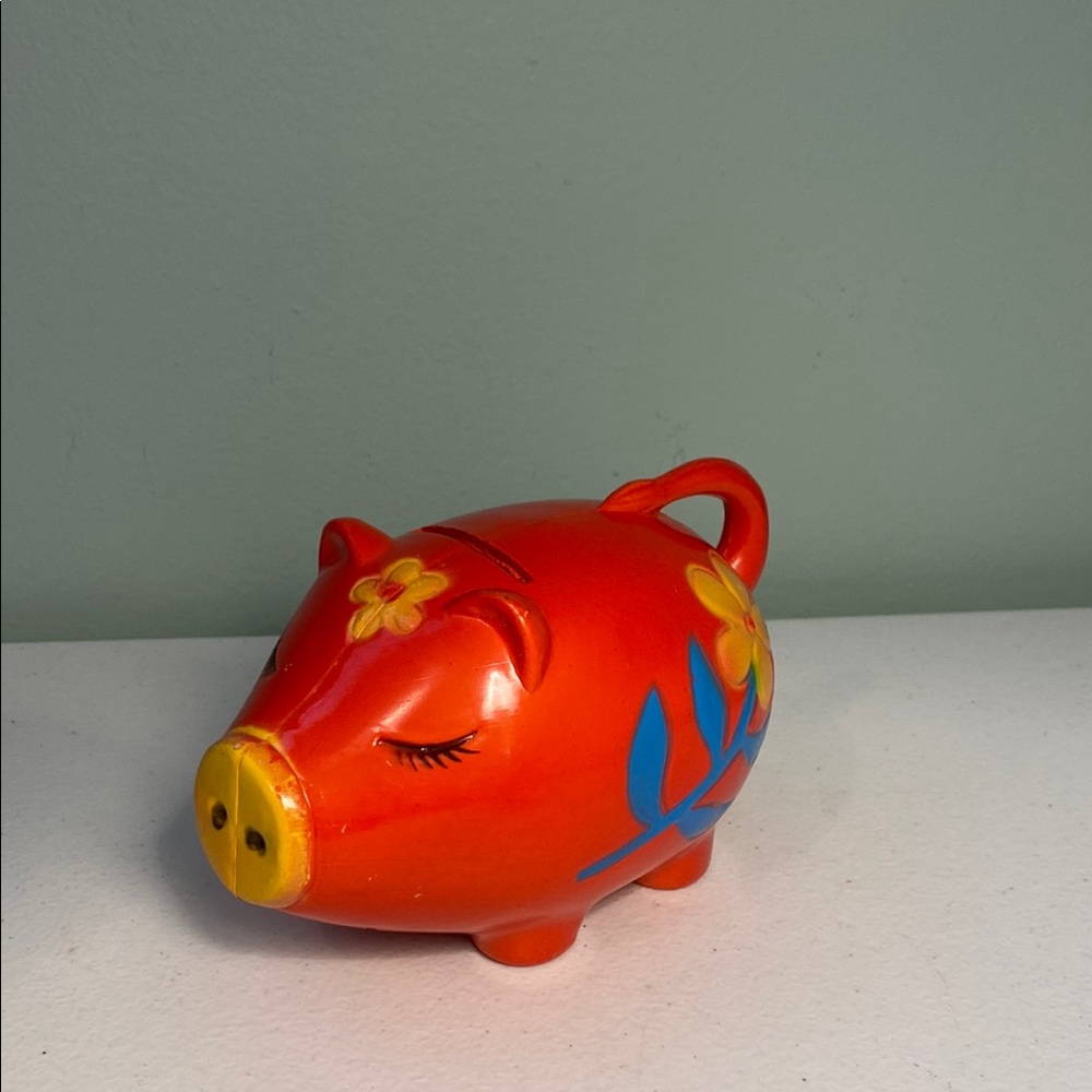 Vintage Vibrant Piggy Bank with Floral Design